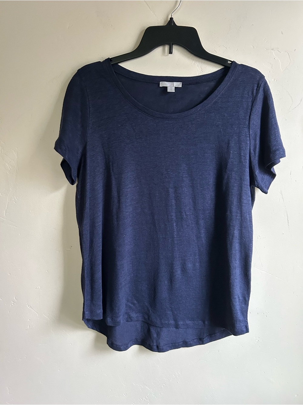 ▶️ Pure Collection 100% Linen Tee Shirt Womens US 12 Navy Blue Minimalist - Picture 9 of 9